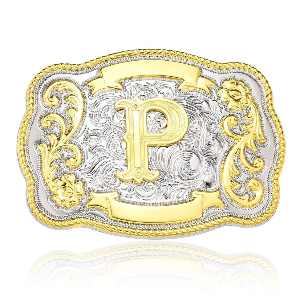 8774 Western Initial Letter ABC to XYZ Belt Buckle , Golden Capital Belt